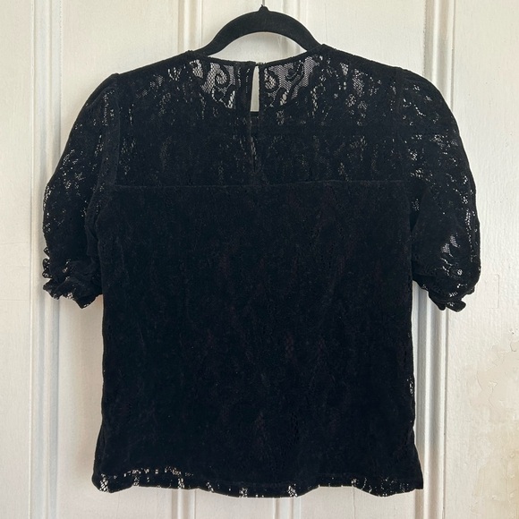 Anthropologie Parvati Black Velvet Lace Puff Sleeve Top - Picture 5 of 5